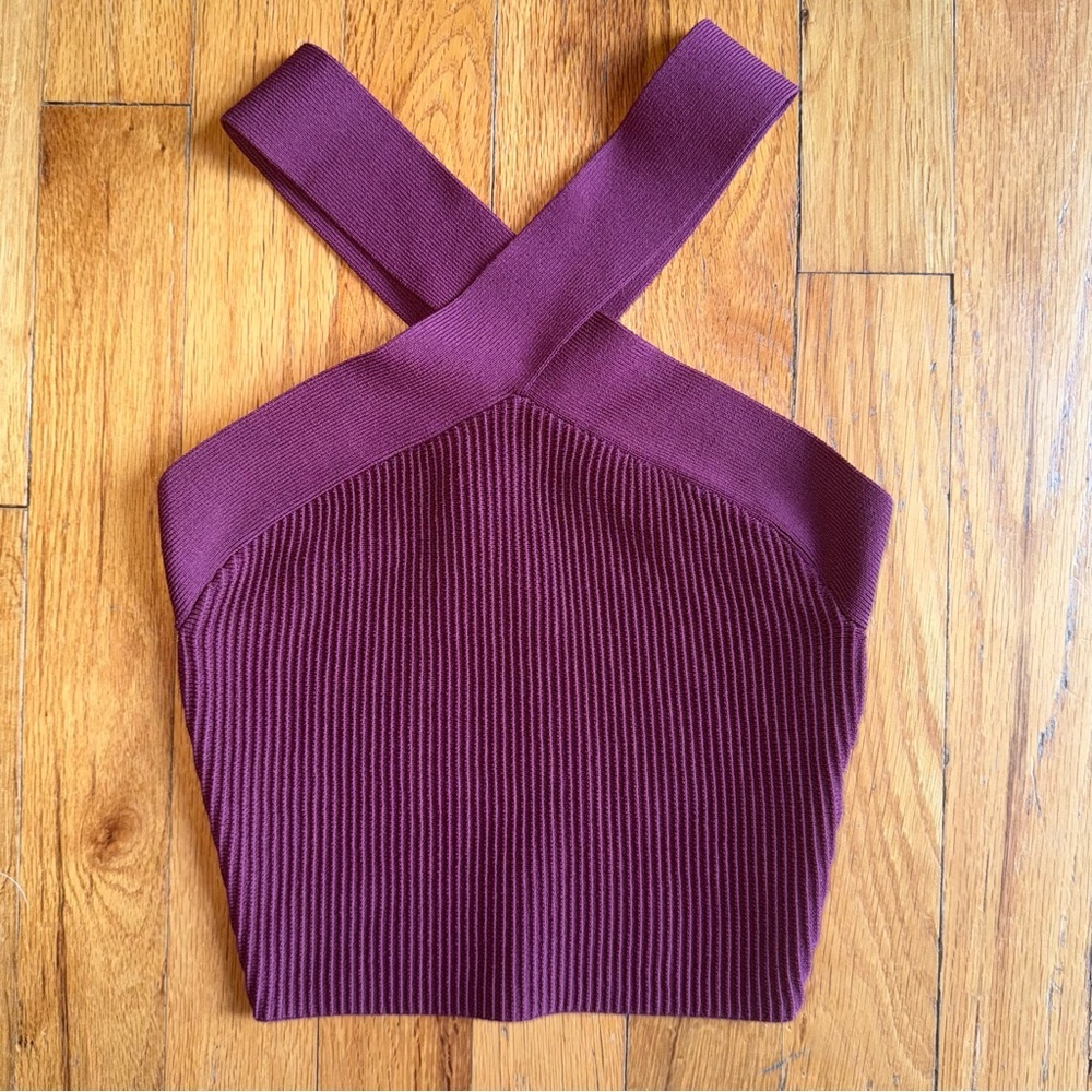 BABATON ARITZIA Criss Cross Ribbed Sculpt Knit Maroon Purple Tank Top XXS